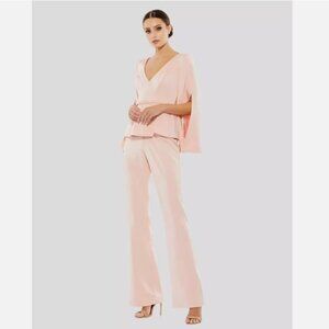 Mac Duggal Blush Pink Cape Sleeve Pantsuit